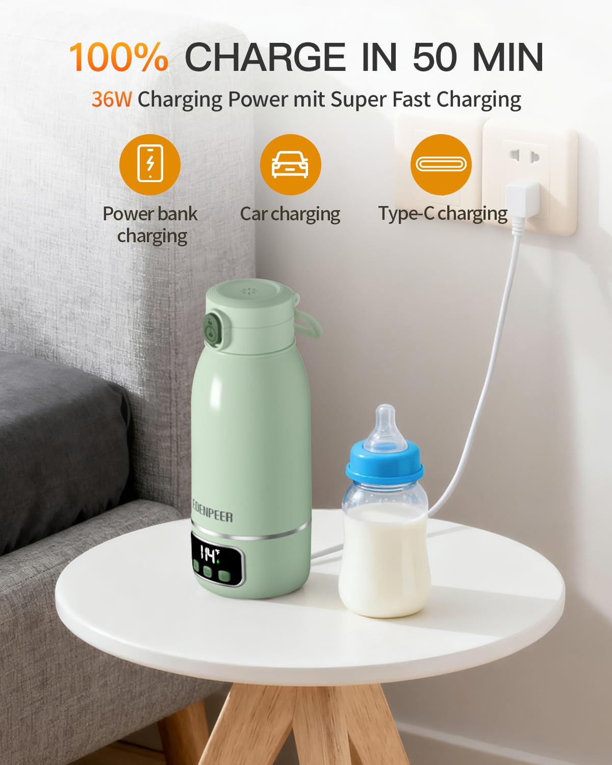 Portable Bottle Warmer– 120 W Fastest Heating, 17400 mAh Long Battery Life