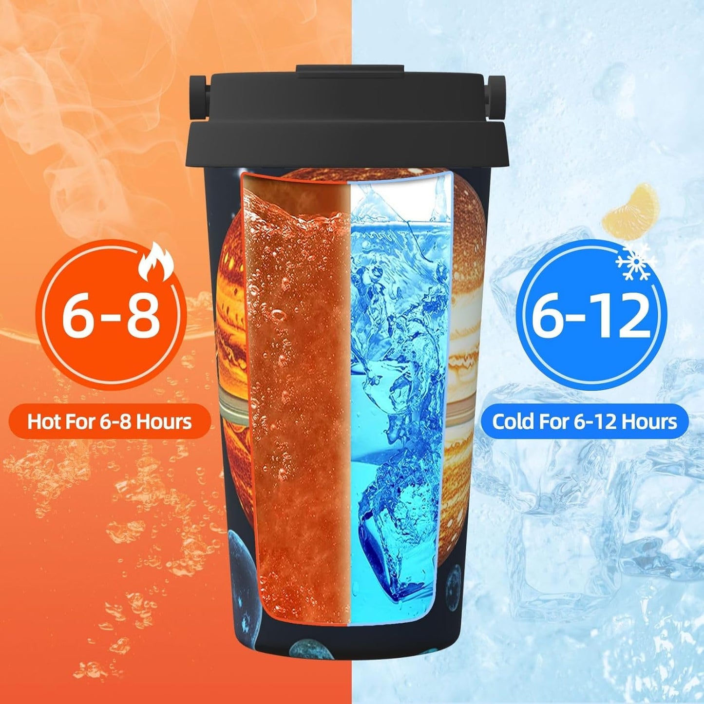 Glow in The Dark Solar System Planet Travel Coffee Mug Insulated Coffee Mug with Lid Spill Proof portable Coffee Tumbler Cup Double Wall Leak-Proof Reusable Coffee Cup for Keep Hot/Ice Coffee