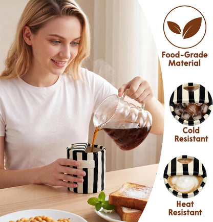 10oz Ceramic Coffee Mug with Sip Hole, Striped Espresso Cups for Hot & Cold Drinks and Microwave & Dishwasher & Freezer Safe, Ideal for Home Desk Kitchen Office Dorm Cafe Travel Daily - Brown