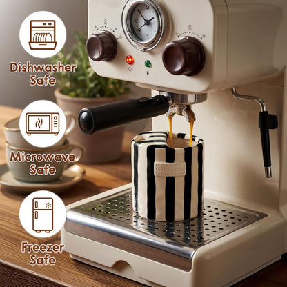 10oz Ceramic Coffee Mug with Sip Hole, Striped Espresso Cups for Hot & Cold Drinks and Microwave & Dishwasher & Freezer Safe, Ideal for Home Desk Kitchen Office Dorm Cafe Travel Daily - Brown