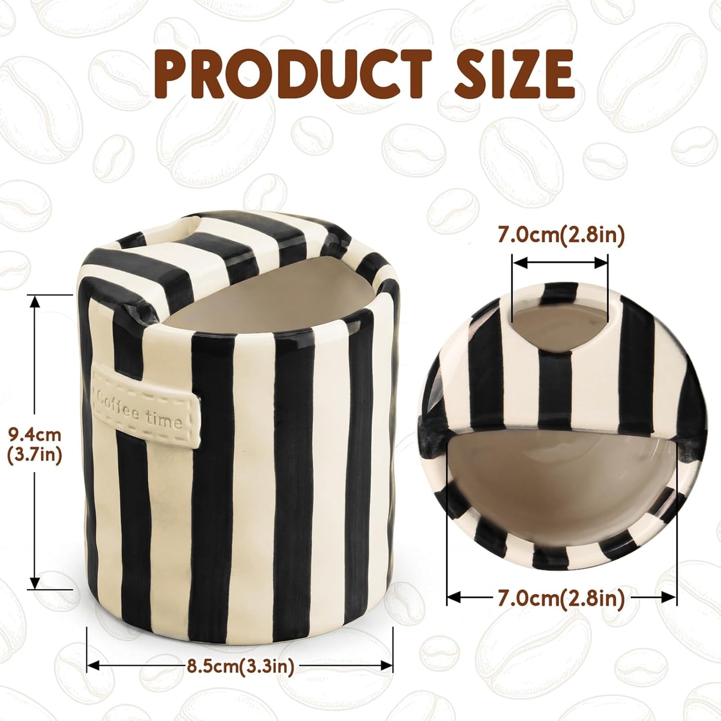 10oz Ceramic Coffee Mug with Sip Hole, Striped Espresso Cups for Hot & Cold Drinks and Microwave & Dishwasher & Freezer Safe, Ideal for Home Desk Kitchen Office Dorm Cafe Travel Daily - Brown