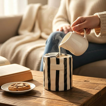 10oz Ceramic Coffee Mug with Sip Hole, Striped Espresso Cups for Hot & Cold Drinks and Microwave & Dishwasher & Freezer Safe, Ideal for Home Desk Kitchen Office Dorm Cafe Travel Daily - Brown