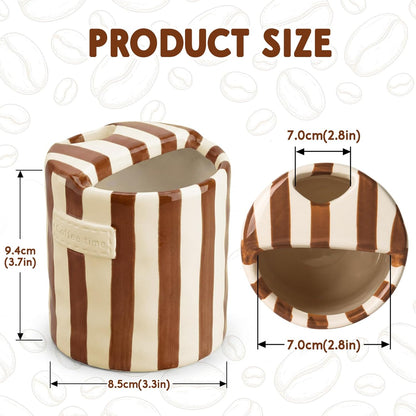10oz Ceramic Coffee Mug with Sip Hole, Striped Espresso Cups for Hot & Cold Drinks and Microwave & Dishwasher & Freezer Safe, Ideal for Home Desk Kitchen Office Dorm Cafe Travel Daily - Brown