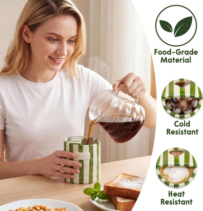 10oz Ceramic Coffee Mug with Sip Hole, Striped Espresso Cups for Hot & Cold Drinks and Microwave & Dishwasher & Freezer Safe, Ideal for Home Desk Kitchen Office Dorm Cafe Travel Daily - Brown