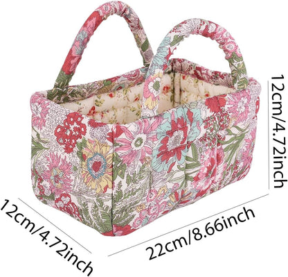 Quilted Fabric Storage Basket Floral Baby Diaper Caddy Quilted Basket for Nursery Bedroom Car Storage
