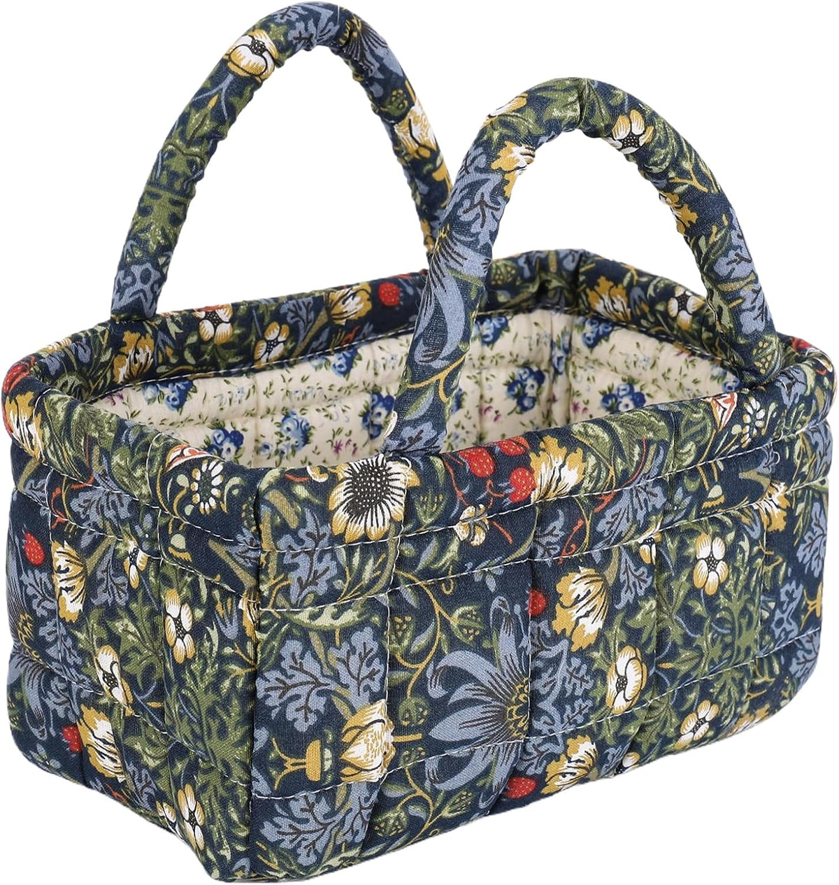 Quilted Fabric Storage Basket Floral Baby Diaper Caddy Quilted Basket for Nursery Bedroom Car Storage