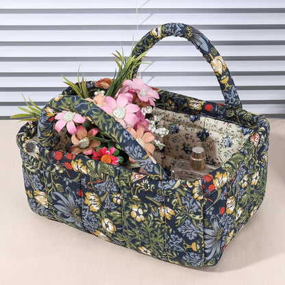 Quilted Fabric Storage Basket Floral Baby Diaper Caddy Quilted Basket for Nursery Bedroom Car Storage