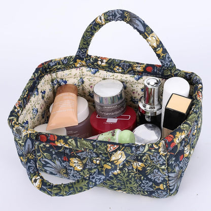 Quilted Fabric Storage Basket Floral Baby Diaper Caddy Quilted Basket for Nursery Bedroom Car Storage
