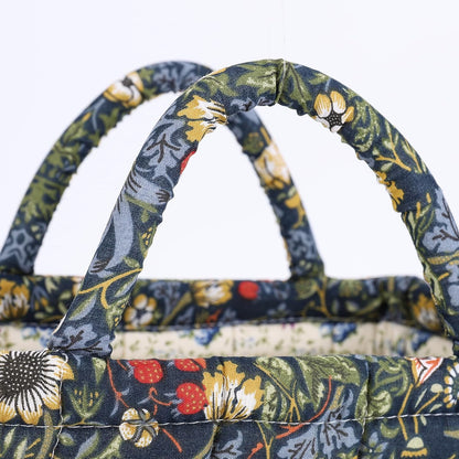 Quilted Fabric Storage Basket Floral Baby Diaper Caddy Quilted Basket for Nursery Bedroom Car Storage