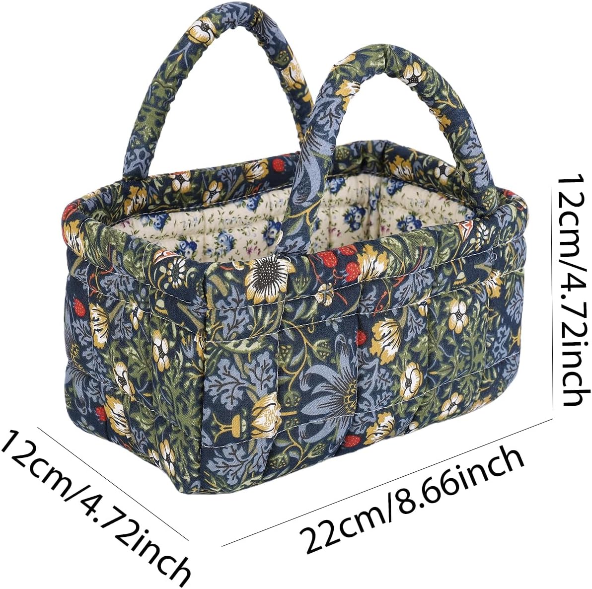 Quilted Fabric Storage Basket Floral Baby Diaper Caddy Quilted Basket for Nursery Bedroom Car Storage