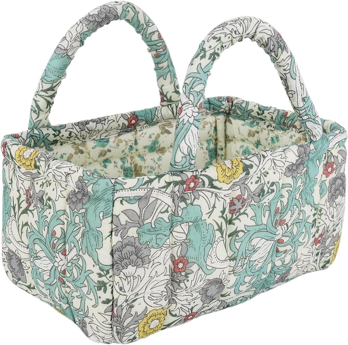 Quilted Fabric Storage Basket Floral Baby Diaper Caddy Quilted Basket for Nursery Bedroom Car Storage