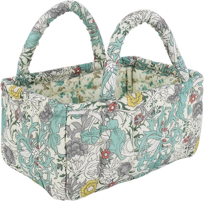 Quilted Fabric Storage Basket Floral Baby Diaper Caddy Quilted Basket for Nursery Bedroom Car Storage