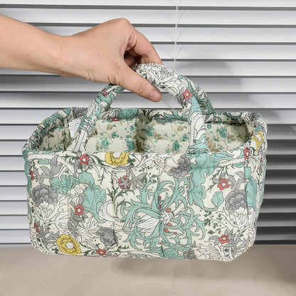 Quilted Fabric Storage Basket Floral Baby Diaper Caddy Quilted Basket for Nursery Bedroom Car Storage