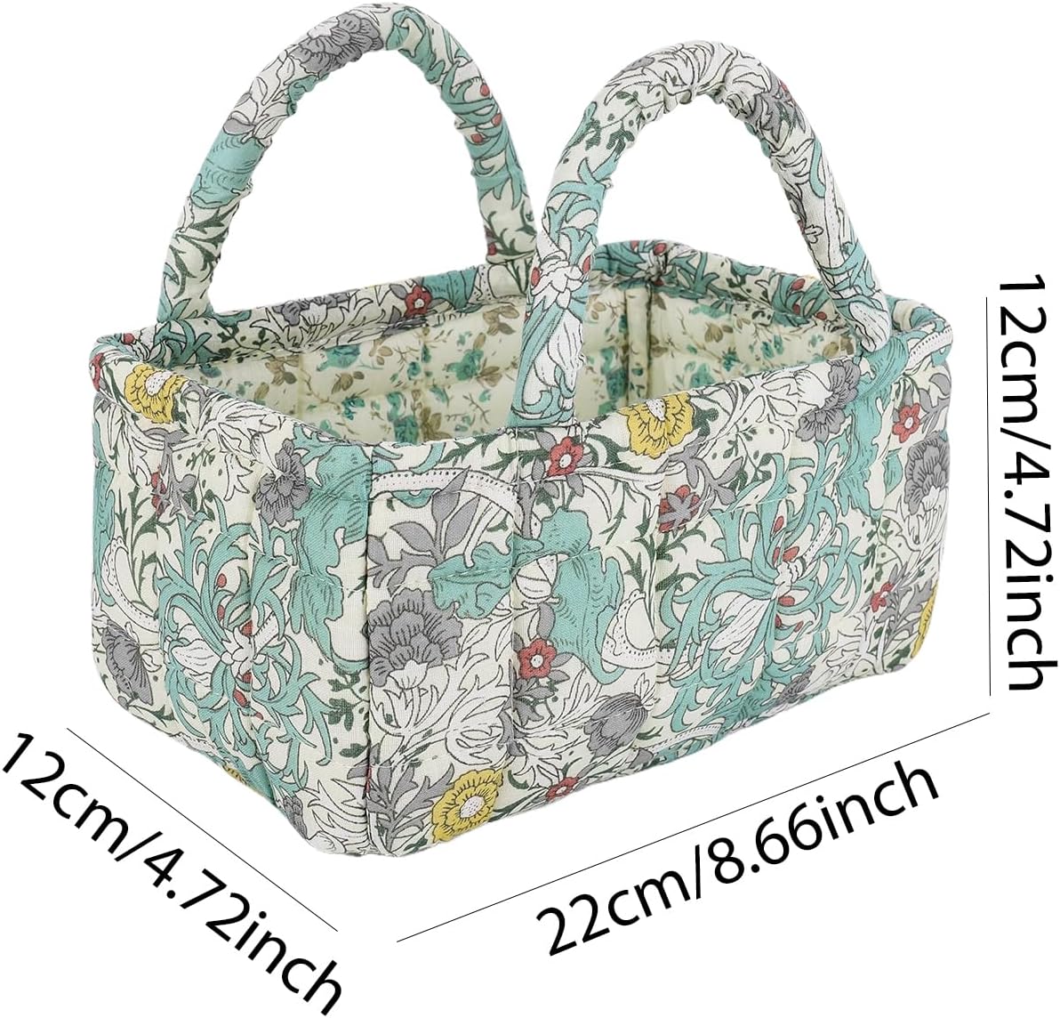Quilted Fabric Storage Basket Floral Baby Diaper Caddy Quilted Basket for Nursery Bedroom Car Storage