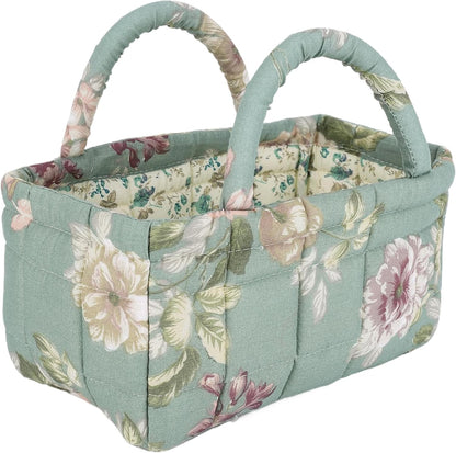 Quilted Fabric Storage Basket Floral Baby Diaper Caddy Quilted Basket for Nursery Bedroom Car Storage