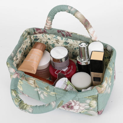 Quilted Fabric Storage Basket Floral Baby Diaper Caddy Quilted Basket for Nursery Bedroom Car Storage