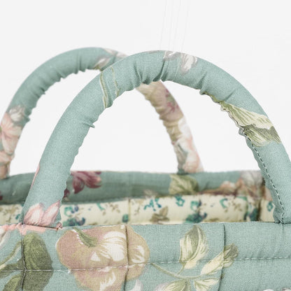 Quilted Fabric Storage Basket Floral Baby Diaper Caddy Quilted Basket for Nursery Bedroom Car Storage