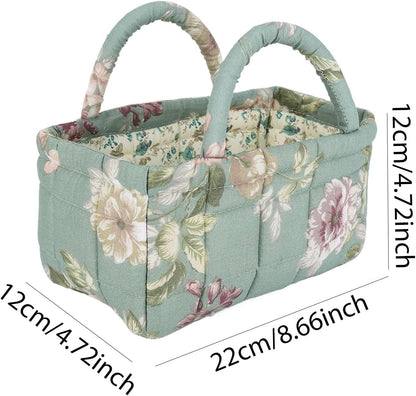 Quilted Fabric Storage Basket Floral Baby Diaper Caddy Quilted Basket for Nursery Bedroom Car Storage