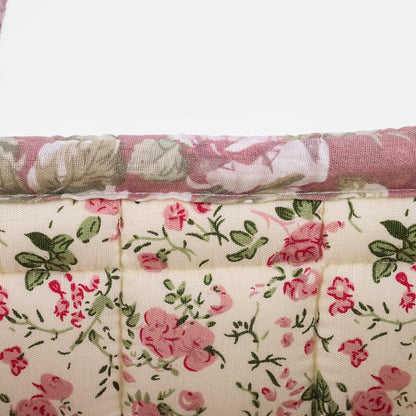 Quilted Fabric Storage Basket Floral Baby Diaper Caddy Quilted Basket for Nursery Bedroom Car Storage