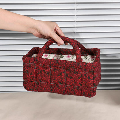 Quilted Fabric Storage Basket Floral Baby Diaper Caddy Quilted Basket for Nursery Bedroom Car Storage