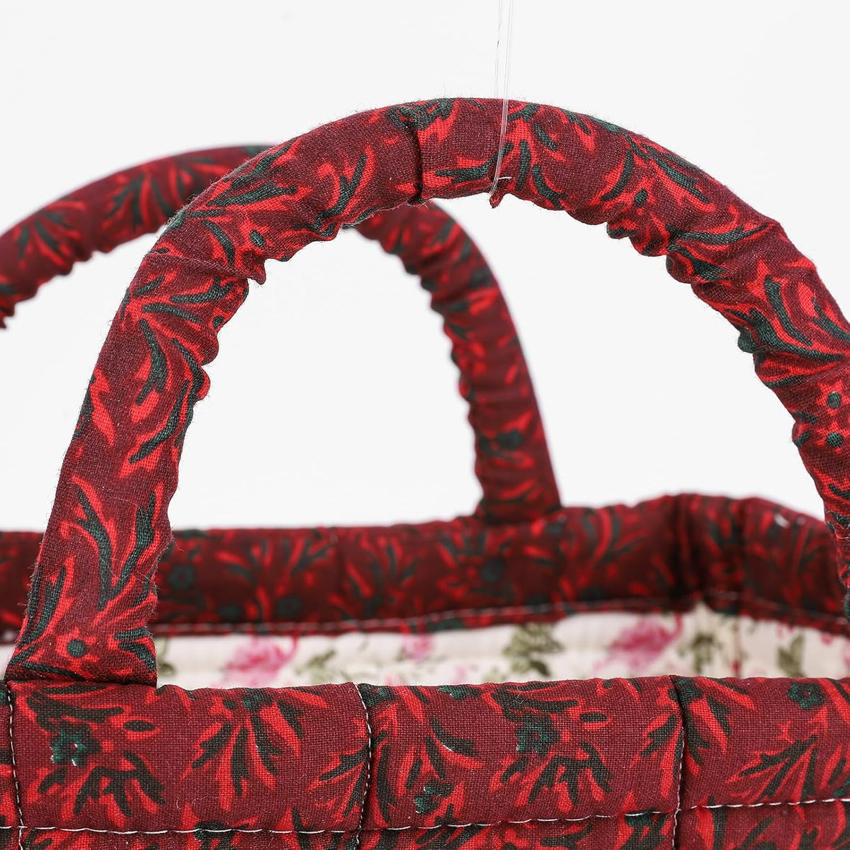 Quilted Fabric Storage Basket Floral Baby Diaper Caddy Quilted Basket for Nursery Bedroom Car Storage