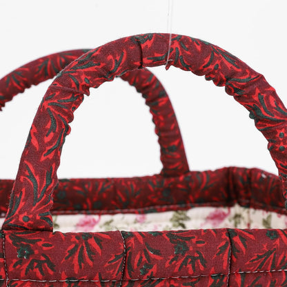 Quilted Fabric Storage Basket Floral Baby Diaper Caddy Quilted Basket for Nursery Bedroom Car Storage