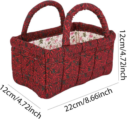 Quilted Fabric Storage Basket Floral Baby Diaper Caddy Quilted Basket for Nursery Bedroom Car Storage