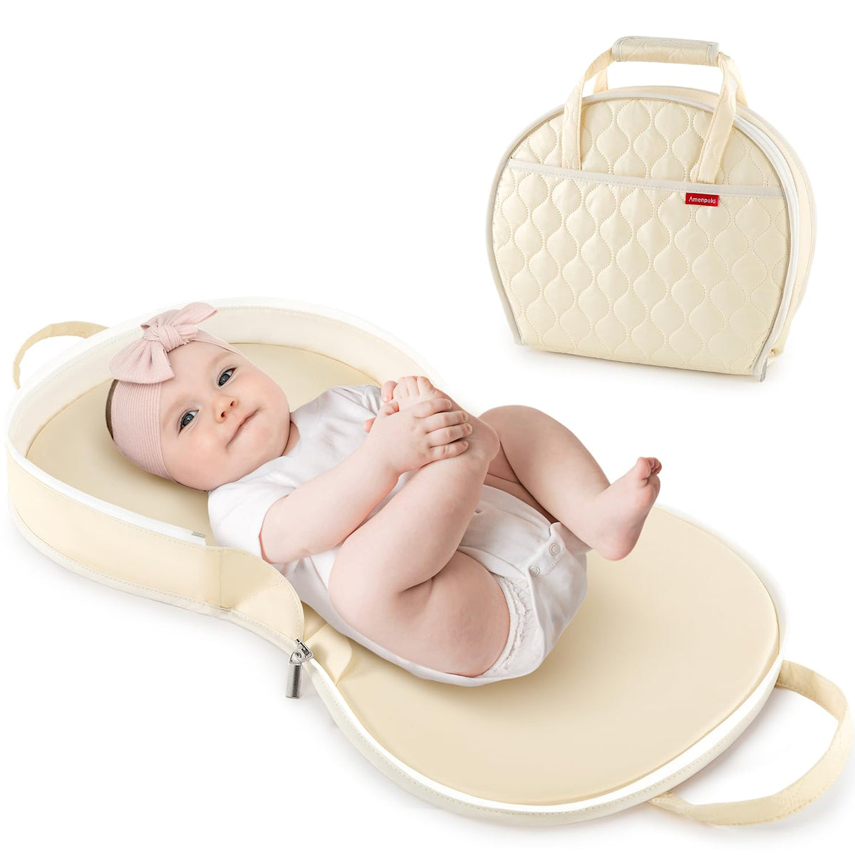Portable Waterproof Leather Diaper Changing Pad Compact for Travel Diaper Bag, Easy Clean, Newborn Baby, Green