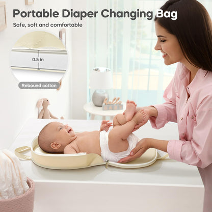 Portable Waterproof Leather Diaper Changing Pad Compact for Travel Diaper Bag, Easy Clean, Newborn Baby, Green