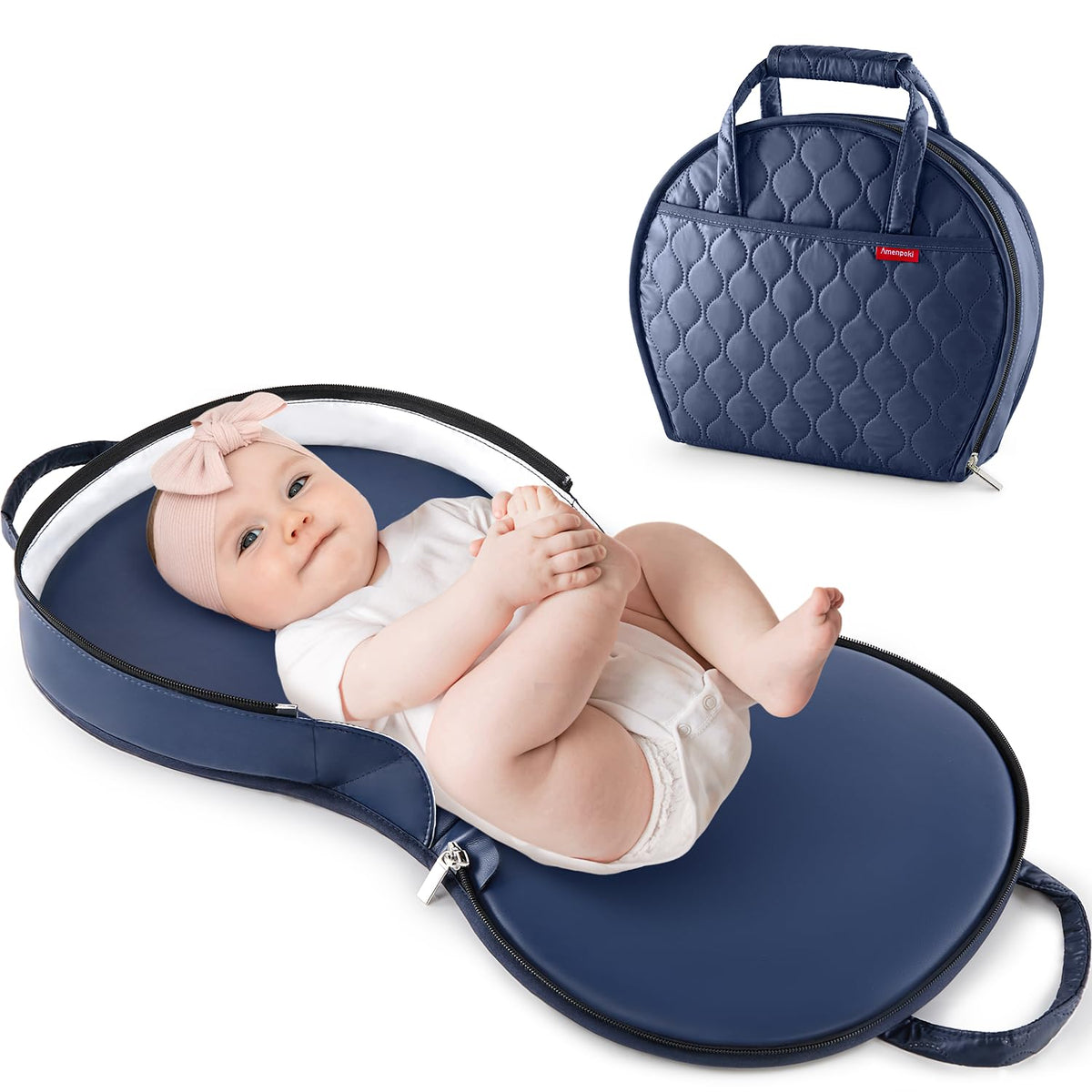 Portable Waterproof Leather Diaper Changing Pad Compact for Travel Diaper Bag, Easy Clean, Newborn Baby, Green