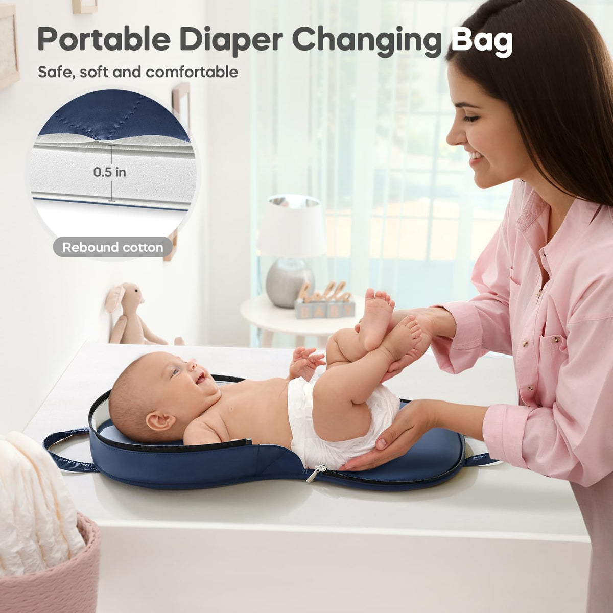 Portable Waterproof Leather Diaper Changing Pad Compact for Travel Diaper Bag, Easy Clean, Newborn Baby, Green