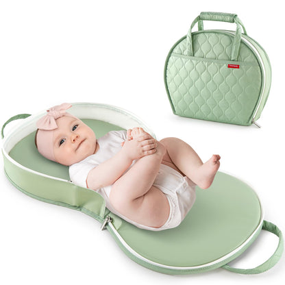 Portable Waterproof Leather Diaper Changing Pad Compact for Travel Diaper Bag, Easy Clean, Newborn Baby, Green