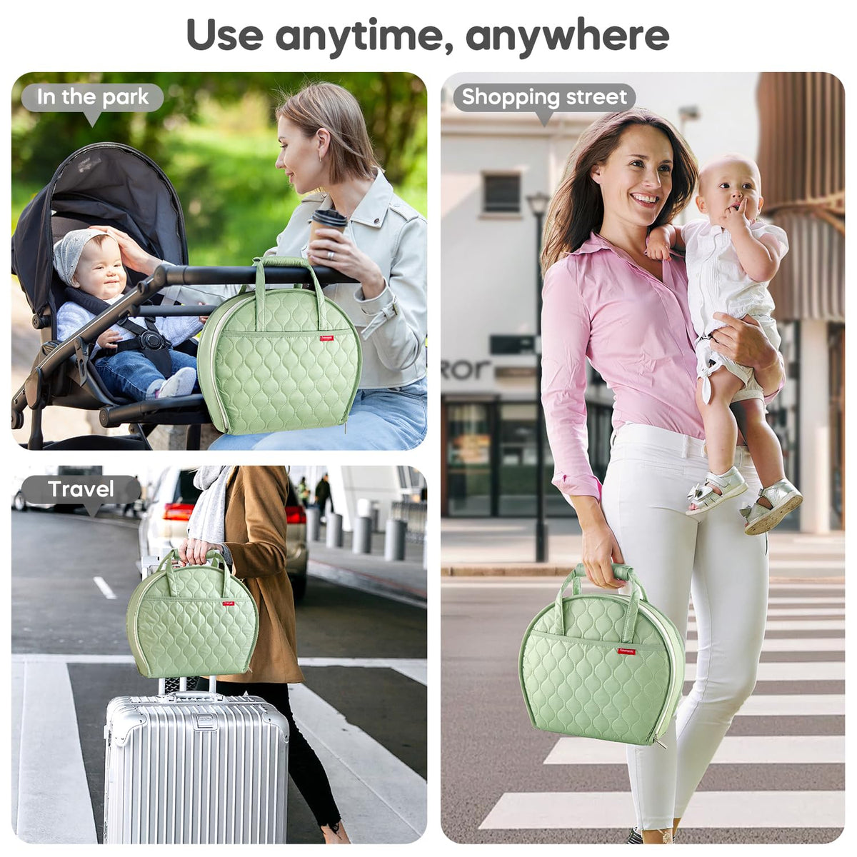 Portable Waterproof Leather Diaper Changing Pad Compact for Travel Diaper Bag, Easy Clean, Newborn Baby, Green