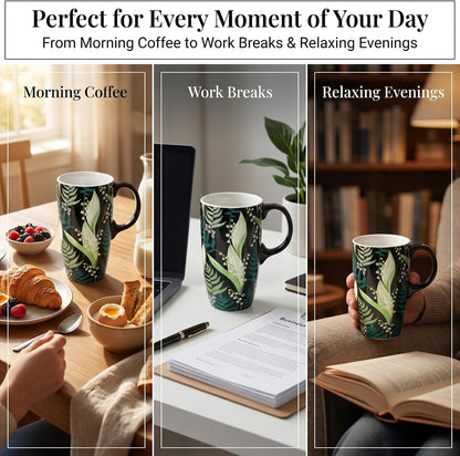 17oz Ceramic Travel Mug with Lid & Gift Box, Floral | Microwave & Dishwasher Safe Coffee Mug, Cup Holder Friendly, Large Tea Cup with Handle, Commute Office Home Use