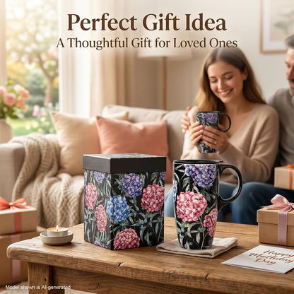 17oz Ceramic Travel Mug with Lid & Gift Box, Floral | Microwave & Dishwasher Safe Coffee Mug, Cup Holder Friendly, Large Tea Cup with Handle, Commute Office Home Use