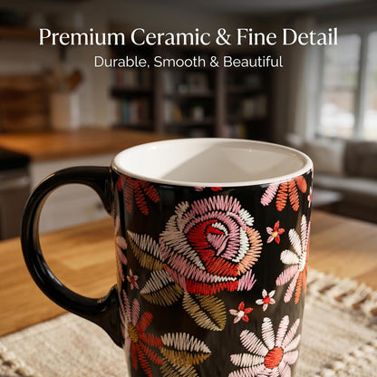 17oz Ceramic Travel Mug with Lid & Gift Box, Floral | Microwave & Dishwasher Safe Coffee Mug, Cup Holder Friendly, Large Tea Cup with Handle, Commute Office Home Use