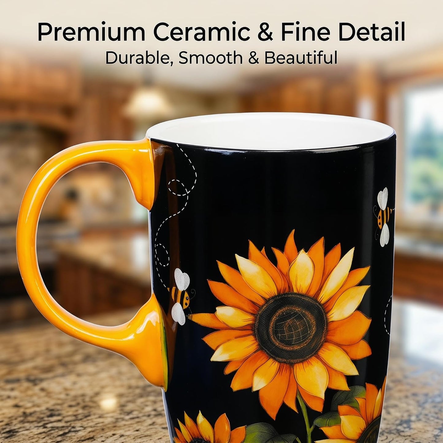 17oz Ceramic Travel Mug with Lid & Gift Box, Floral | Microwave & Dishwasher Safe Coffee Mug, Cup Holder Friendly, Large Tea Cup with Handle, Commute Office Home Use