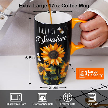 17oz Ceramic Travel Mug with Lid & Gift Box, Floral | Microwave & Dishwasher Safe Coffee Mug, Cup Holder Friendly, Large Tea Cup with Handle, Commute Office Home Use
