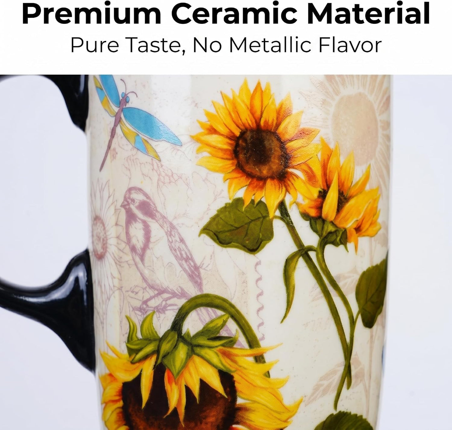 17oz Ceramic Travel Mug with Lid & Gift Box, Floral | Microwave & Dishwasher Safe Coffee Mug, Cup Holder Friendly, Large Tea Cup with Handle, Commute Office Home Use