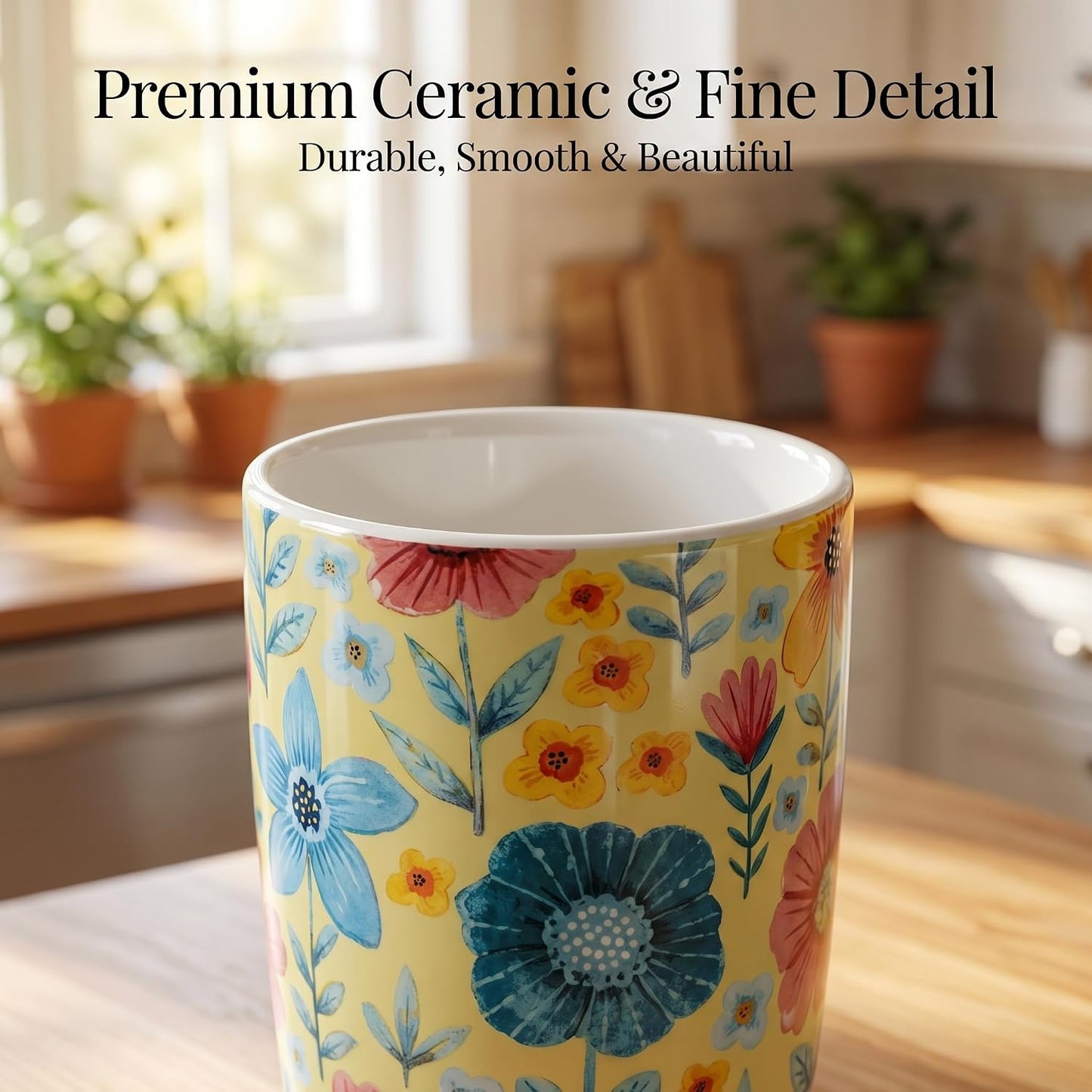 17oz Ceramic Travel Mug with Lid & Gift Box, Floral | Microwave & Dishwasher Safe Coffee Mug, Cup Holder Friendly, Large Tea Cup with Handle, Commute Office Home Use