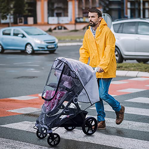 Stroller Rain Cover, Universal Baby Travel Weather Shield, Clear, Waterproof, Windproof, Breathable Ventilated, Fits Most Single Strollers, Protects from Rain, Wind, Dust and Snow
