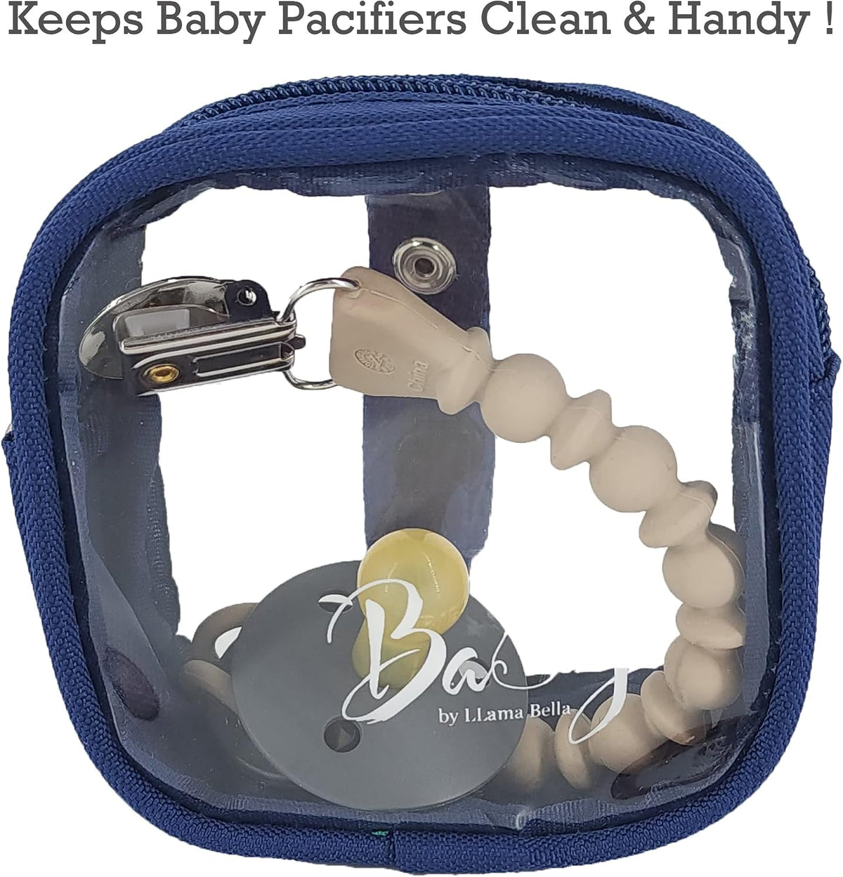 5 Piece Diaper Bag Organizer Pouch Set, Clear with Straps and Pacifier Case - Navy