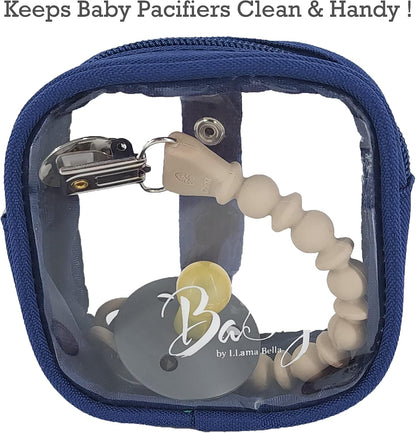 5 Piece Diaper Bag Organizer Pouch Set, Clear with Straps and Pacifier Case - Navy