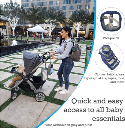 5 Piece Diaper Bag Organizer Pouch Set, Clear with Straps and Pacifier Case - Navy