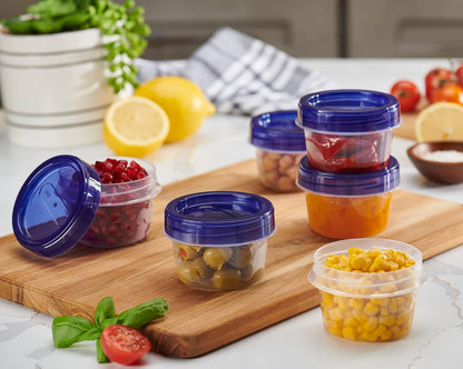 6 Pack Twist Cap Food Storage Containers with Blue Screw on Lid- 4 oz Reusable Meal Prep Containers - Small Freezer Containers Microwave Safe Blue Plastic Food Storage