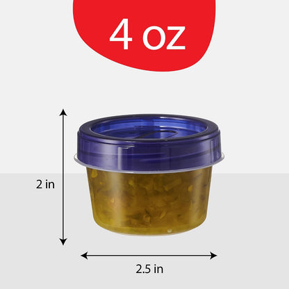 6 Pack Twist Cap Food Storage Containers with Blue Screw on Lid- 4 oz Reusable Meal Prep Containers - Small Freezer Containers Microwave Safe Blue Plastic Food Storage