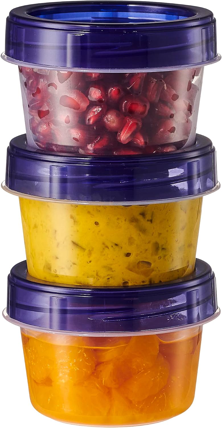6 Pack Twist Cap Food Storage Containers with Blue Screw on Lid- 4 oz Reusable Meal Prep Containers - Small Freezer Containers Microwave Safe Blue Plastic Food Storage