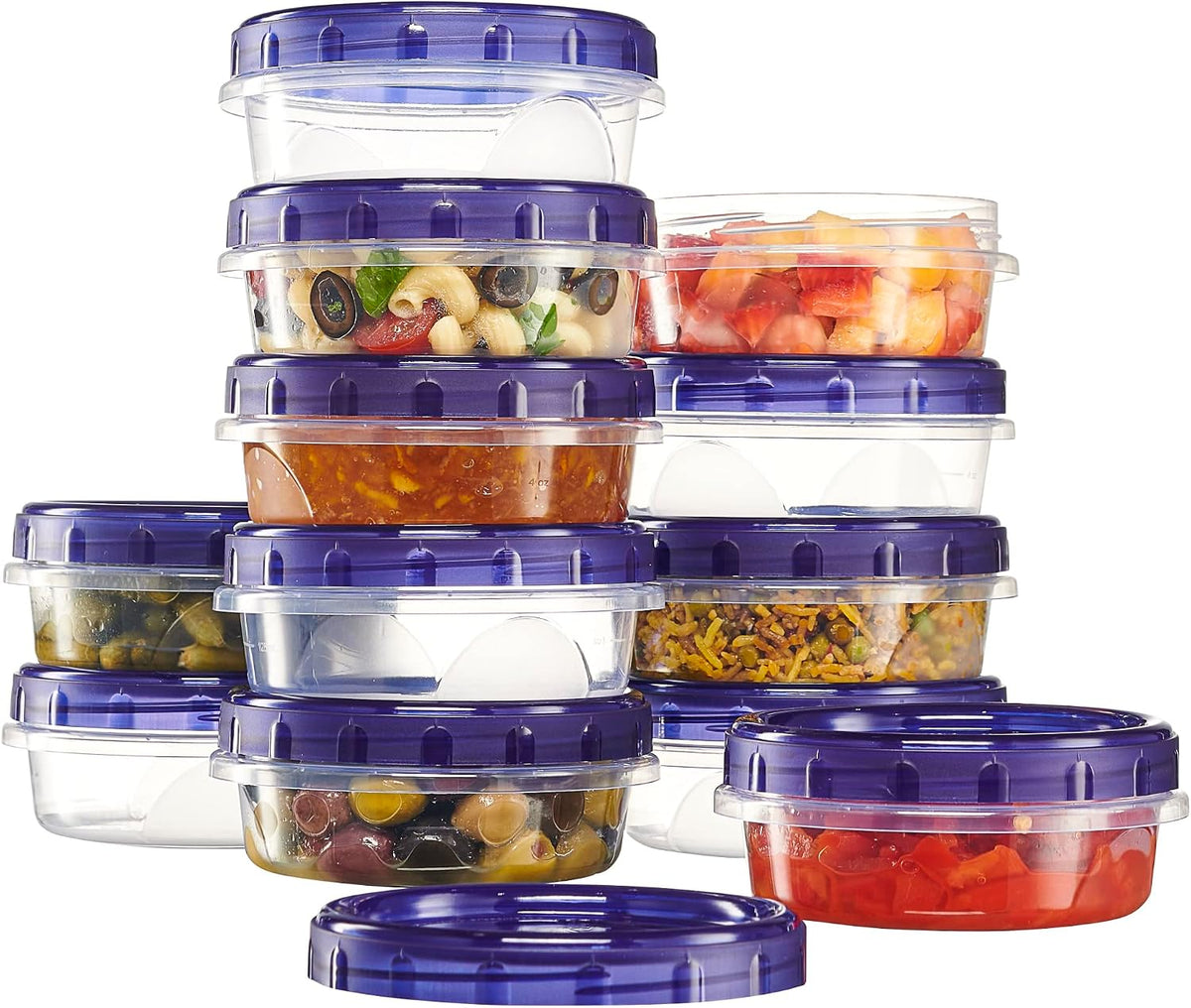 6 Pack Twist Cap Food Storage Containers with Blue Screw on Lid- 4 oz Reusable Meal Prep Containers - Small Freezer Containers Microwave Safe Blue Plastic Food Storage