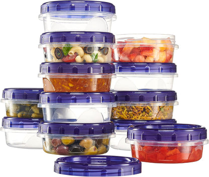 6 Pack Twist Cap Food Storage Containers with Blue Screw on Lid- 4 oz Reusable Meal Prep Containers - Small Freezer Containers Microwave Safe Blue Plastic Food Storage