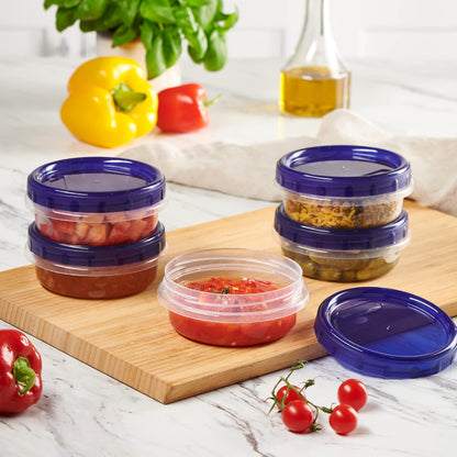 6 Pack Twist Cap Food Storage Containers with Blue Screw on Lid- 4 oz Reusable Meal Prep Containers - Small Freezer Containers Microwave Safe Blue Plastic Food Storage